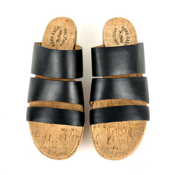 Kork-Ease Menzie Banded Wedge Cork Slide Sandals Black Leather NWOB Size 10M - Picture 3 of 12